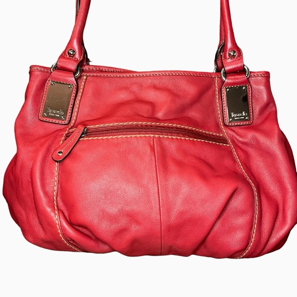 Tignanello Red Leather Hobo Bag With Striped Satin Interior Shoulder Purse - Picture 7 of 16